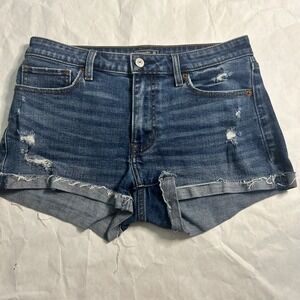 Abercrombie‎ & Fitch Low Rise Denim Shorts Distressed Blue Wash Size 28